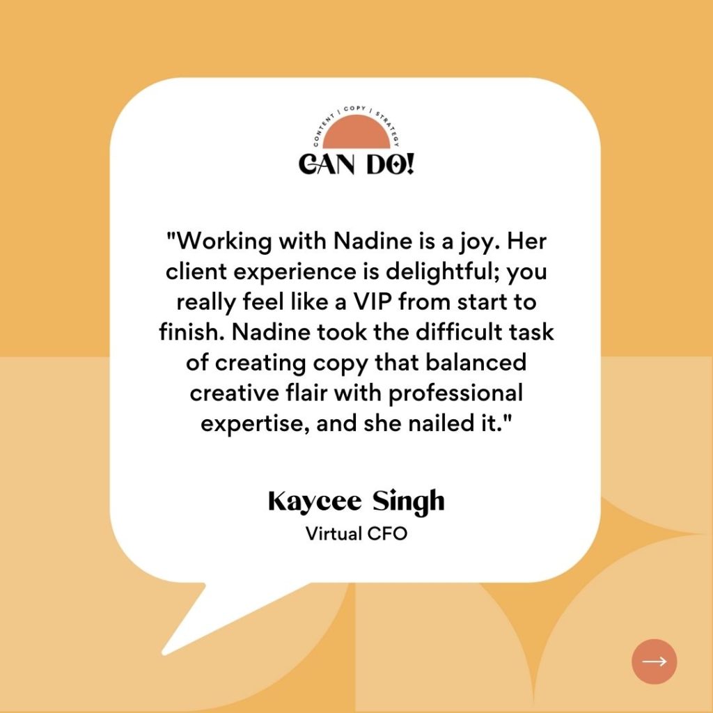 Kaycee Singh trusts Nadine Nethery with the website copy for her accounting business