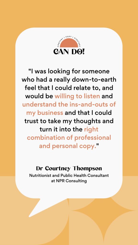 Dr Courtney Thompson got my support as her small business copywriter