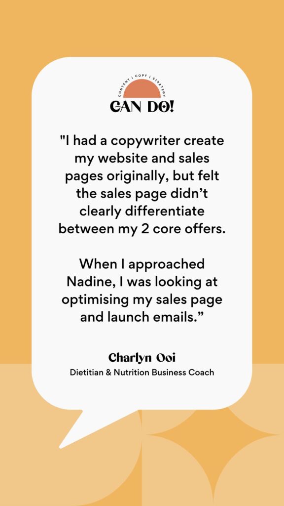 Charlyn Ooi hired me as her health and wellness copywriter to refine her sales page and launch strategy