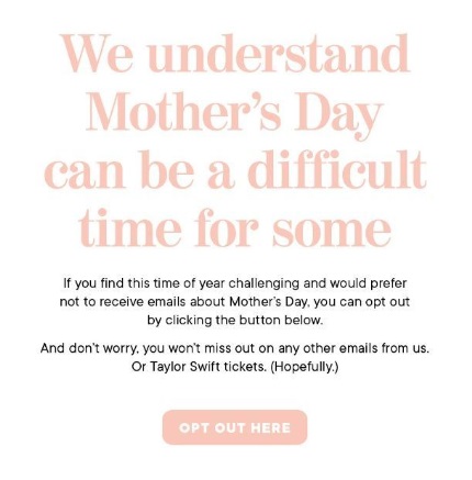 Mother's Day email opt out examples