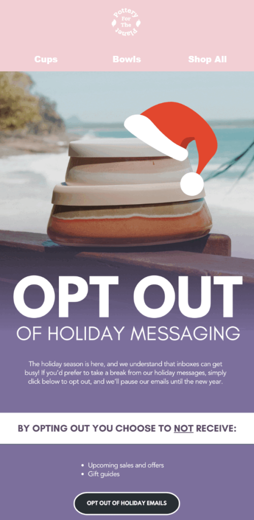 Christmas email opt out example