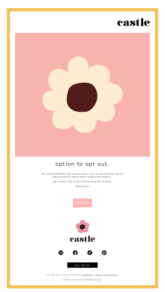 More Mother's Day email opt out examples for you to be inspired by